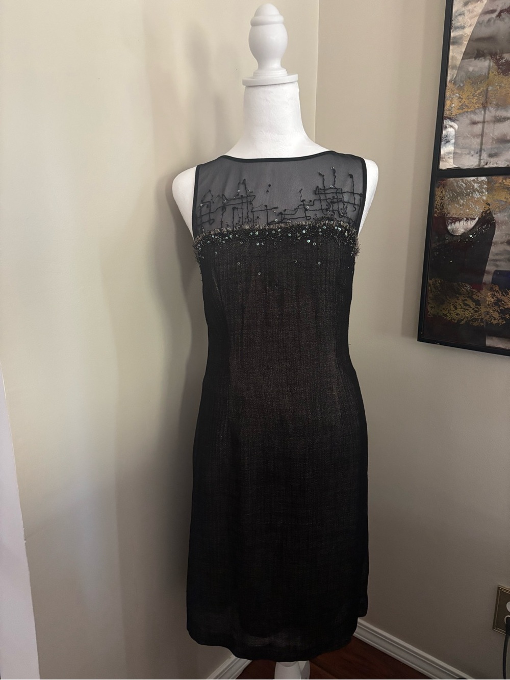 BCBGMaxAzria Black Sheer Yoke Beaded Cocktail Dress